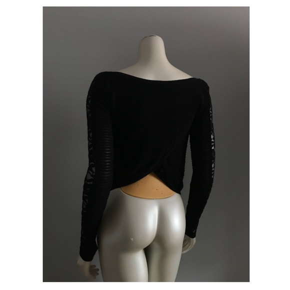 Free People Black Lace Sleeve Ribbed Sweater Top - Picture 3 of 7